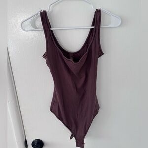 SKIMS brown ribbed thong bodysuit